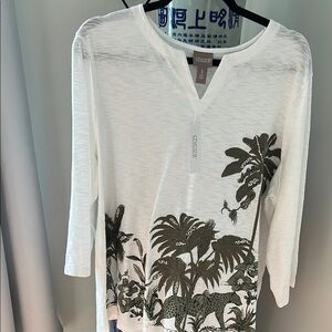 Chico's Cream Tunic with Mandarin Collar and 3/4 Sleeves